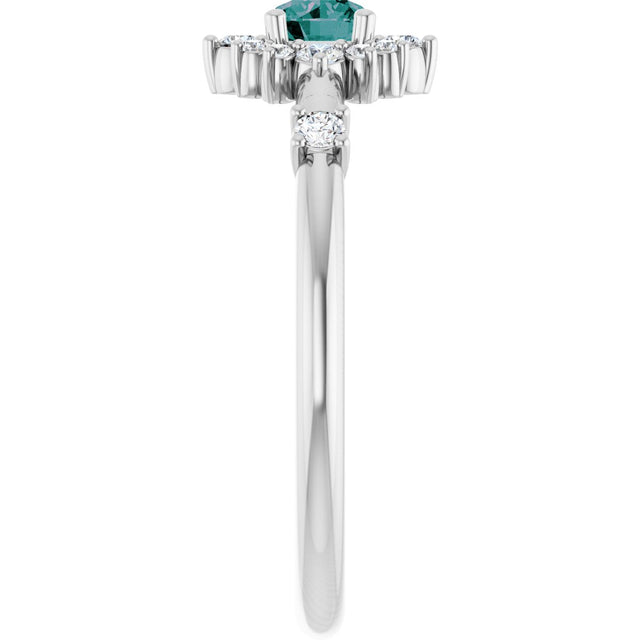 14K Gold Oval Lab-Grown Alexandrite Halo-Style Ring - White Gold - view 4