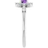 Platinum Oval Natural Amethyst Halo-Style Ring - view 4