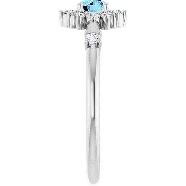 14K Gold Oval Natural Aquamarine Halo-Style Ring - White Gold - view 4