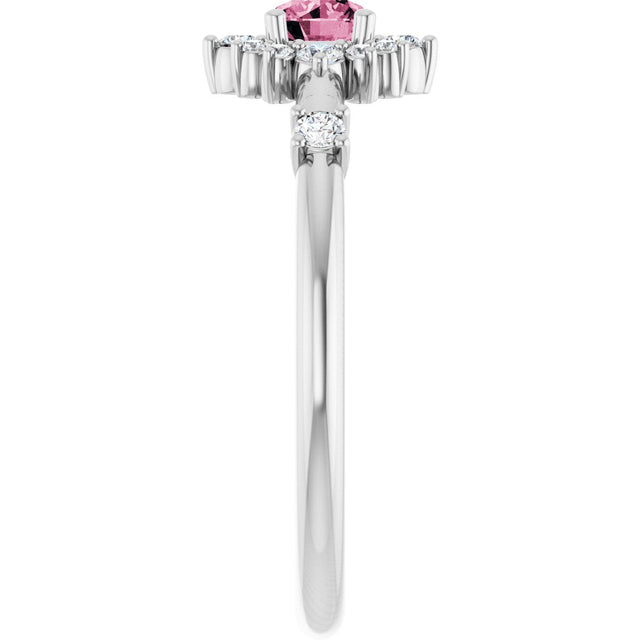 Platinum Oval Natural Pink Tourmaline Halo-Style Ring - view 4