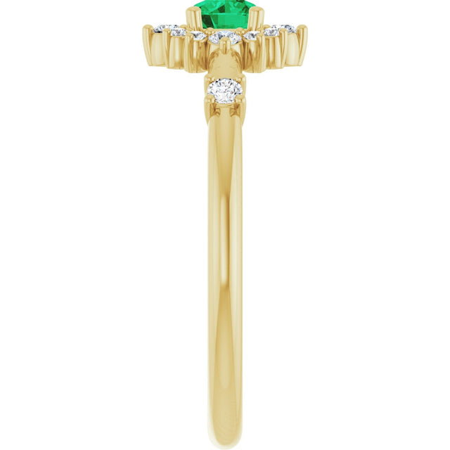 14K Gold Oval Lab-Grown Emerald Halo-Style Ring - Yellow Gold - view 4