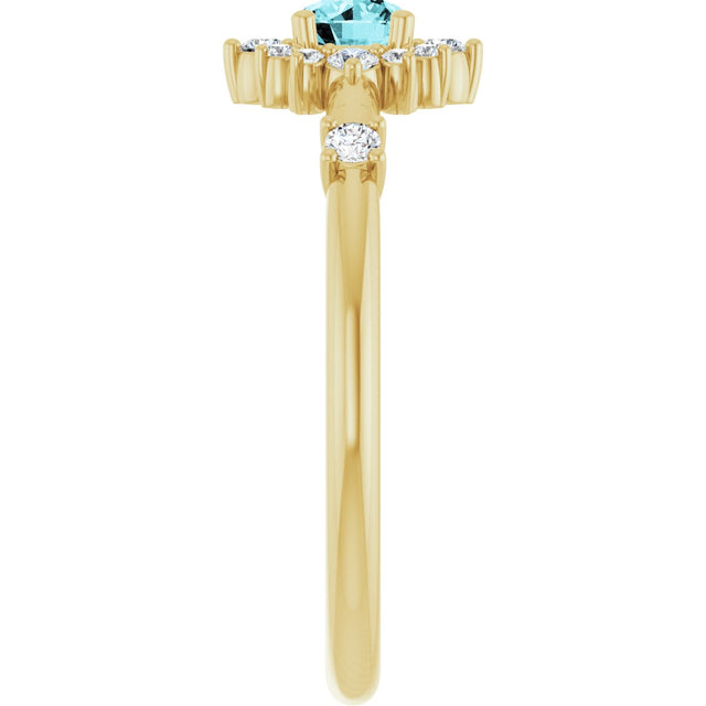14K Gold Oval Natural Blue Zircon Halo-Style Ring - Yellow Gold - view 4