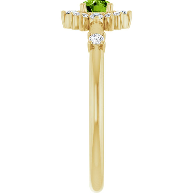 14K Gold Oval Natural Peridot Halo-Style Ring - Yellow Gold - view 4