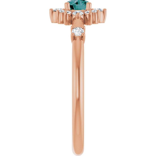 14K Gold Oval Lab-Grown Alexandrite Halo-Style Ring - Rose Gold - view 4