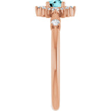 14K Gold Oval Natural Blue Zircon Halo-Style Ring - Rose Gold - view 4