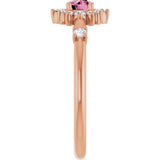 14K Gold Oval Natural Pink Tourmaline Halo-Style Ring - Rose Gold - view 4