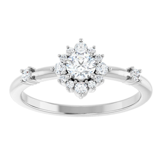 14K Gold Oval Natural White Sapphire Halo-Style Ring - White Gold - view 3