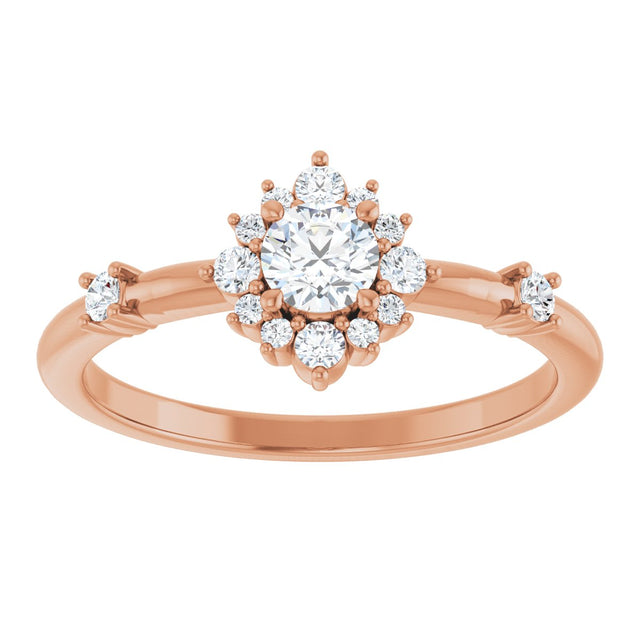 14K Gold Oval Natural White Sapphire Halo-Style Ring - Rose Gold - view 3