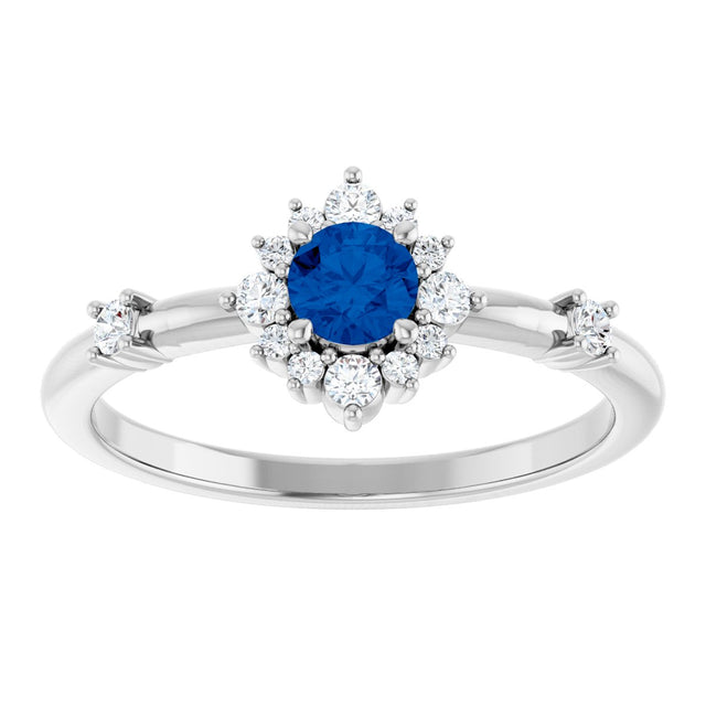 14K Gold Oval Lab-Grown Blue Sapphire Halo-Style Ring - White Gold - view 3