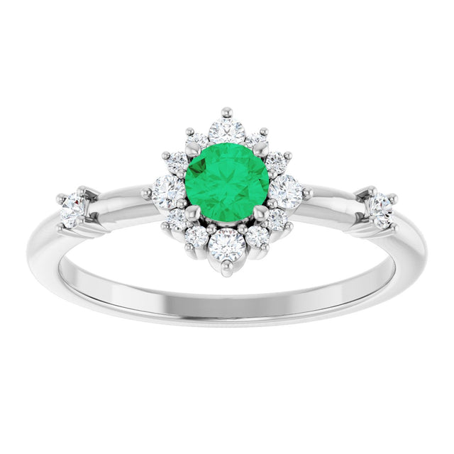 Platinum Oval Lab-Grown Emerald Halo-Style Ring - view 3