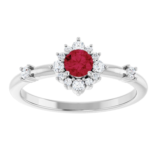 14K Gold Oval Natural Ruby Halo-Style Ring - White Gold - view 3
