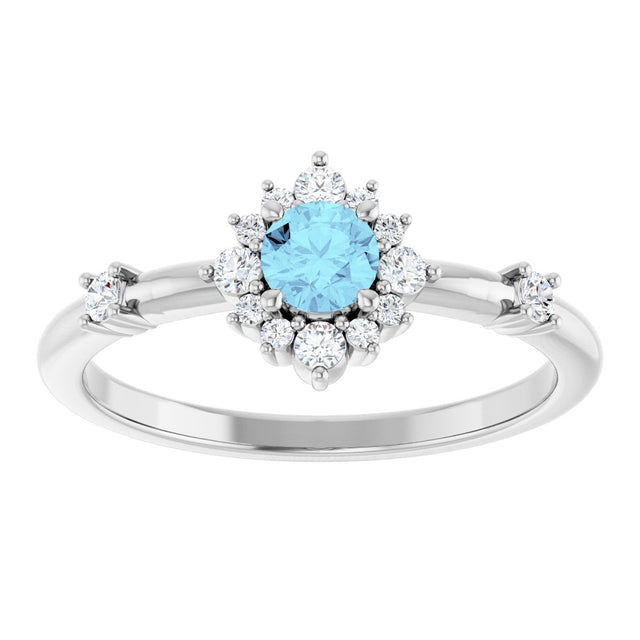 Platinum Oval Natural Aquamarine Halo-Style Ring - view 3