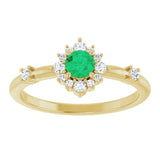 14K Gold Oval Lab-Grown Emerald Halo-Style Ring - Yellow Gold - view 3