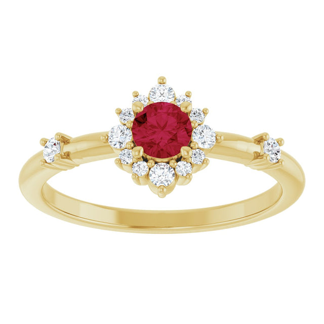 14K Gold Oval Lab-Grown Ruby Halo-Style Ring - Yellow Gold - view 3
