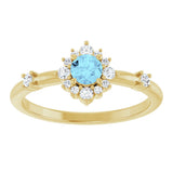 14K Gold Oval Natural Aquamarine Halo-Style Ring - Yellow Gold - view 3