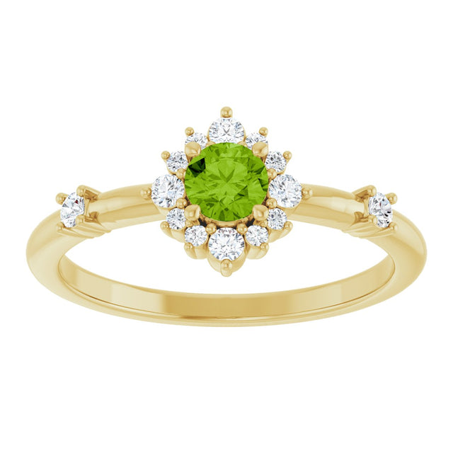 14K Gold Oval Natural Peridot Halo-Style Ring - Yellow Gold - view 3