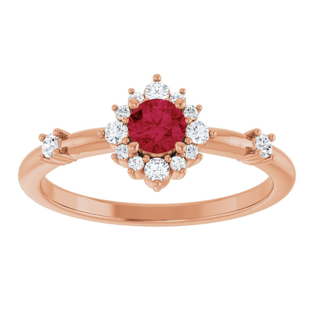 14K Gold Oval Lab-Grown Ruby Halo-Style Ring - Rose Gold - view 3