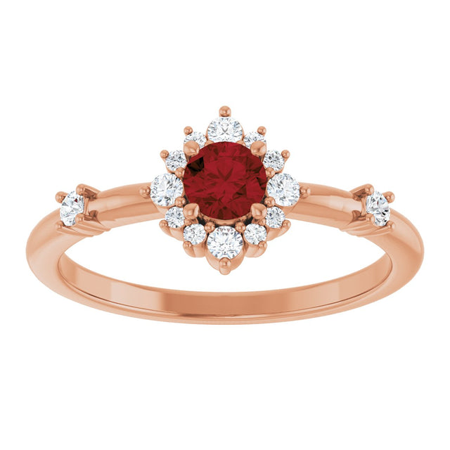 14K Gold Oval Natural Mozambique Garnet Halo-Style Ring - Rose Gold - view 3