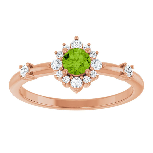 14K Gold Oval Natural Peridot Halo-Style Ring - Rose Gold - view 3