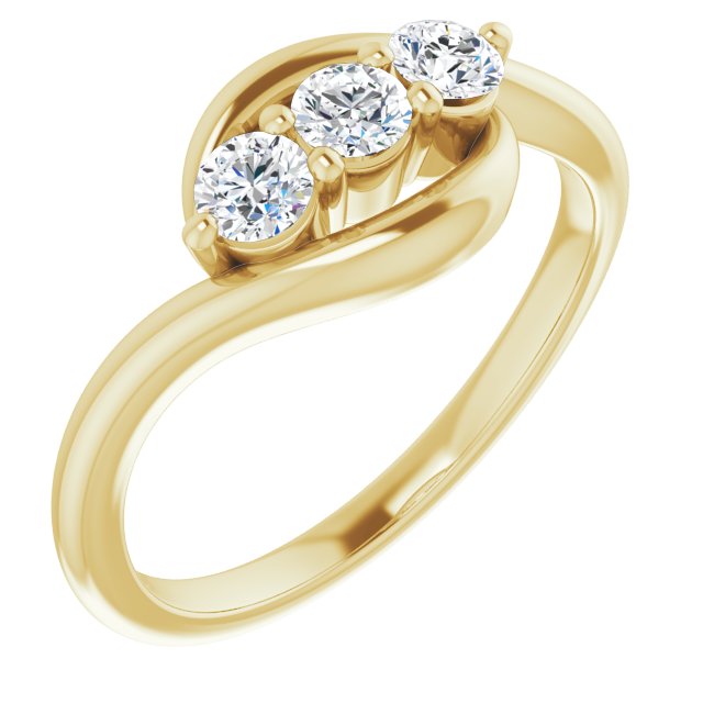 14K Gold Round Natural Diamond Three-Stone Bypass Ring – 3mm Stones - Yellow Gold
