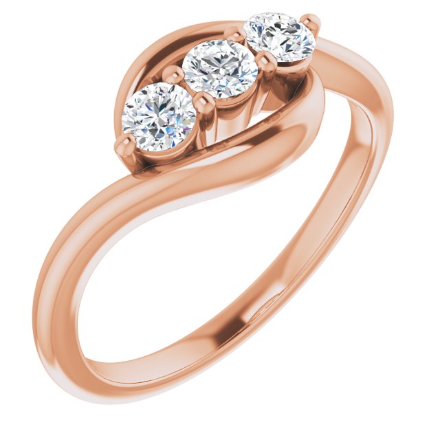 14K Gold Round Natural Diamond Three-Stone Bypass Ring – 3mm Stones - Rose Gold