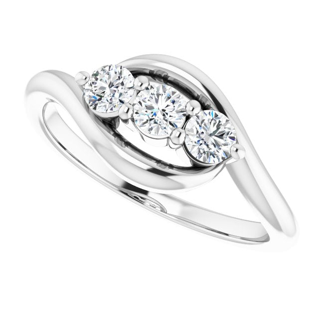 14K Gold Round Natural Diamond Three-Stone Bypass Ring – 3mm Stones - White Gold - view 5