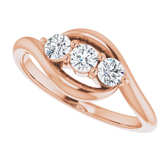 14K Gold Round Natural Diamond Three-Stone Bypass Ring – 3mm Stones - Rose Gold - view 5