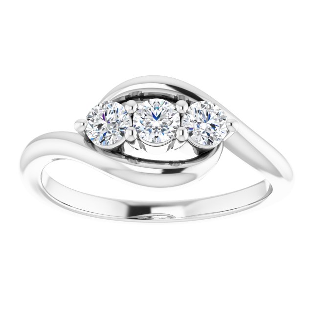 14K Gold Round Natural Diamond Three-Stone Bypass Ring – 3mm Stones - White Gold - view 3