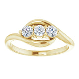 14K Gold Round Natural Diamond Three-Stone Bypass Ring – 3mm Stones - Yellow Gold - view 3