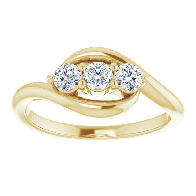 14K Gold Round Natural Diamond Three-Stone Bypass Ring – 3mm Stones - Yellow Gold - view 3