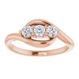 14K Gold Round Natural Diamond Three-Stone Bypass Ring – 3mm Stones - Rose Gold - view 3