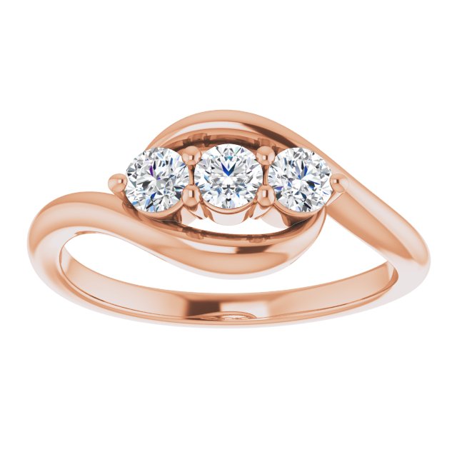 14K Gold Round Natural Diamond Three-Stone Bypass Ring – 3mm Stones - Rose Gold - view 3