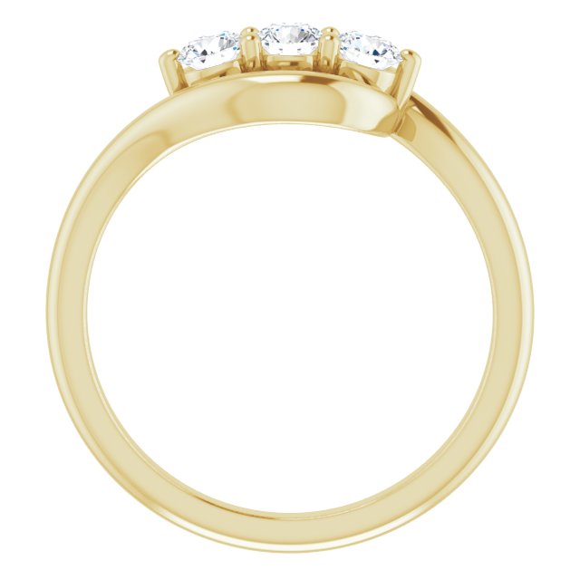 14K Gold Round Natural Diamond Three-Stone Bypass Ring – 3mm Stones - Yellow Gold - view 2