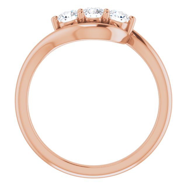 14K Gold Round Natural Diamond Three-Stone Bypass Ring – 3mm Stones - Rose Gold - view 2