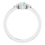 14K Gold Round Natural Aquamarine Halo-Style Ring - White Gold - view 2