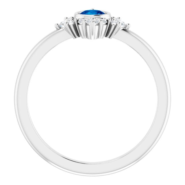 Platinum Round Lab-Grown Blue Sapphire Halo-Style Ring - view 2
