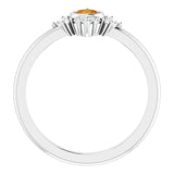 14K Gold Round Natural Citrine Halo-Style Ring - White Gold - view 2