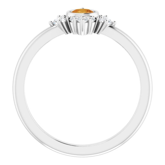14K Gold Round Natural Citrine Halo-Style Ring - White Gold - view 2