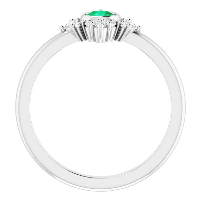 14K Gold Round Natural Emerald Halo-Style Ring - White Gold - view 2