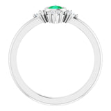 Platinum Round Natural Emerald Halo-Style Ring - view 2