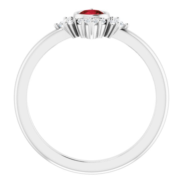 14K Gold Round Natural Mozambique Garnet Halo-Style Ring - White Gold - view 2