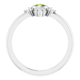 14K Gold Round Natural Peridot Halo-Style Ring - White Gold - view 2