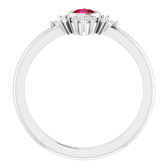 14K Gold Round Lab-Grown Ruby Halo-Style Ring - White Gold - view 2