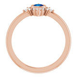 14K Gold Round Lab-Grown Blue Sapphire Halo-Style Ring - Rose Gold - view 2