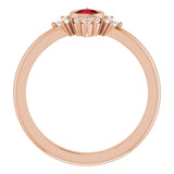 14K Gold Round Natural Mozambique Garnet Halo-Style Ring - Rose Gold - view 2
