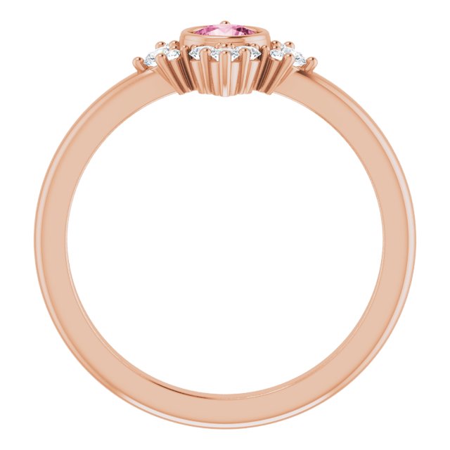 14K Gold Round Natural Pink Tourmaline Halo-Style Ring - Rose Gold - view 2