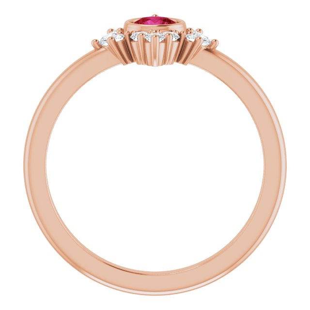 14K Gold Round Natural Ruby Halo-Style Ring - Rose Gold - view 2