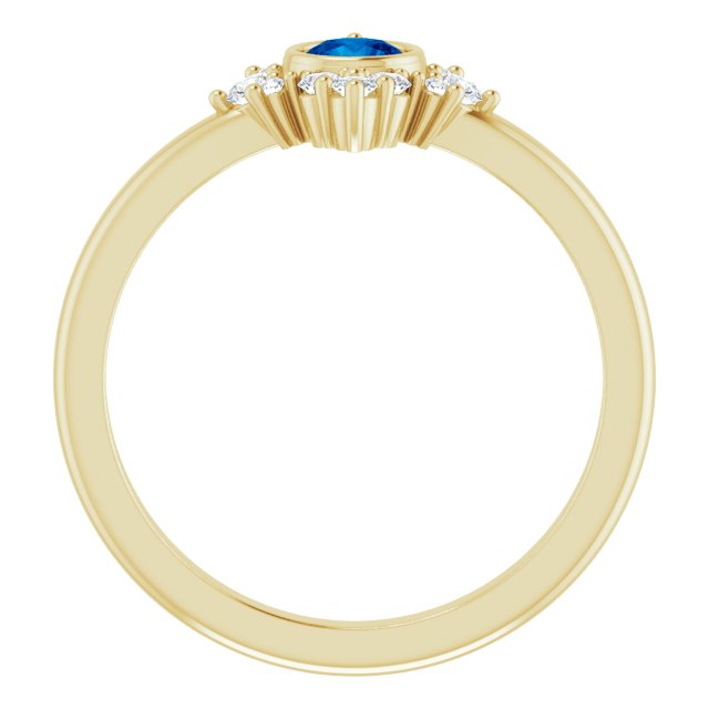 14K Gold Round Natural Blue Sapphire Halo-Style Ring - Yellow Gold - view 2