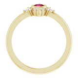 14K Gold Round Natural Ruby Halo-Style Ring - Yellow Gold - view 2