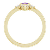 14K Gold Round Natural Amethyst Halo-Style Ring – 4mm Stones - Yellow Gold - view 2